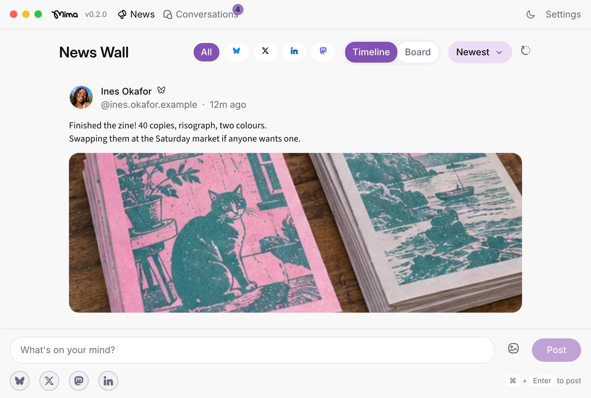 News Wall timeline: posts from friends on every network, in time order